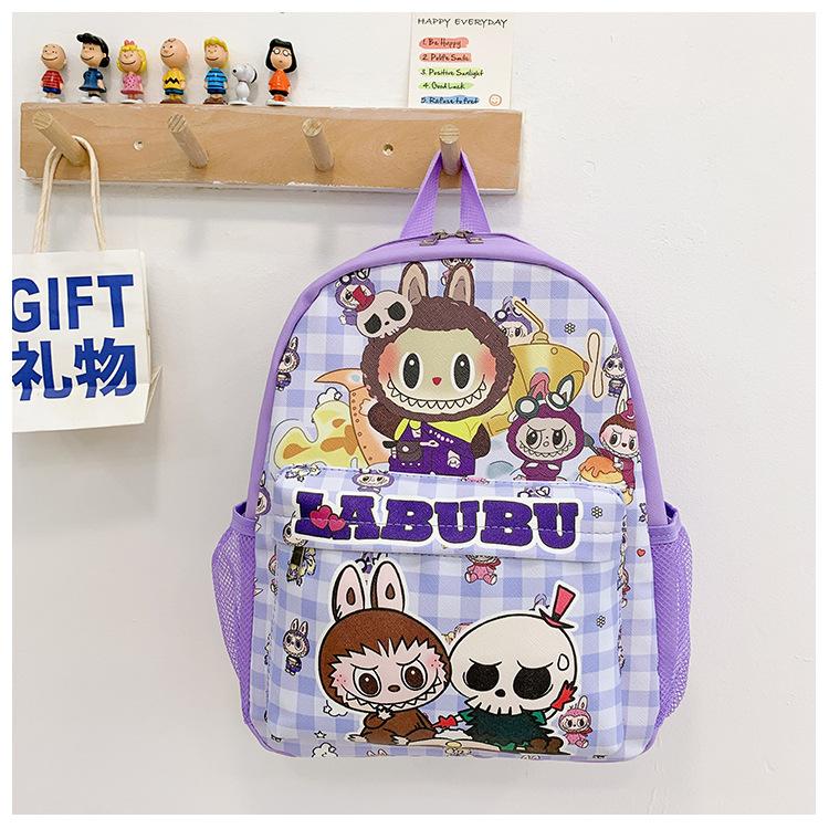 

School BagsLabubu trendy versatile children s bag cute cartoon girl PU double shoulder back primary school students new фіолетовий