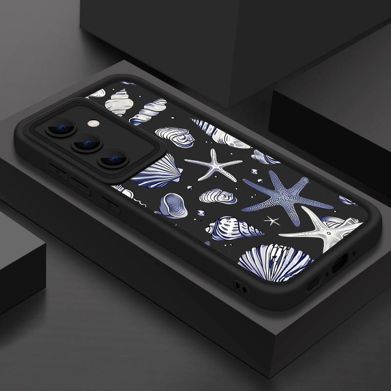

Conch Starfish Print Anti-Fall Cover For Samsung S25 Ultra S24 FE S23 S22 A56 A36 A16 A15 A55 A35 TPU Soft Matte Shockproof Phone Case Samsung A16 чёрный