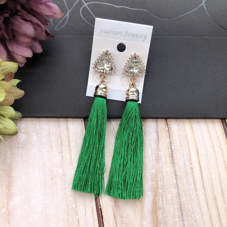 Retro flower gemstone with diamond fringed stud earrings long celebrity temperament earrings women's versatile earrings