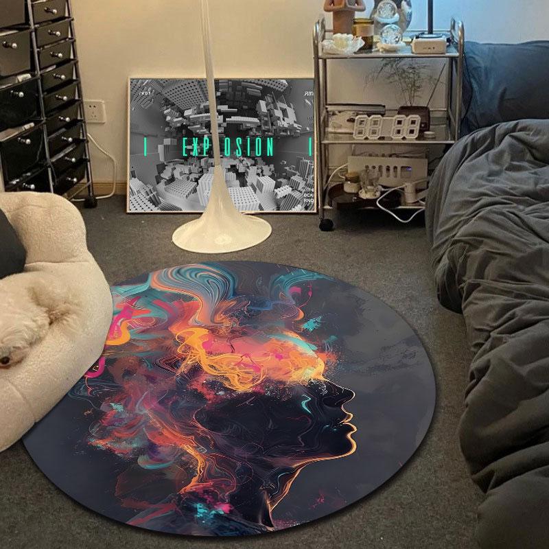 Boho Round Christmas Multicolor Rug Mat, Non-Slip Floor Mat for Office