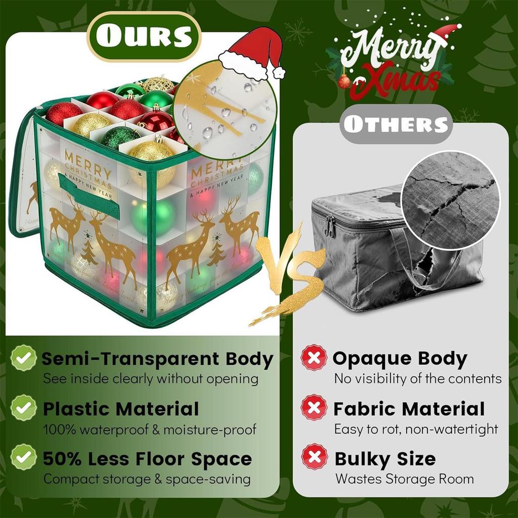 Christmas Ornament Storage Box 64-Grid Christmas Decorative Ball Storage Box With Dividers Christmas Ornament Keeper
