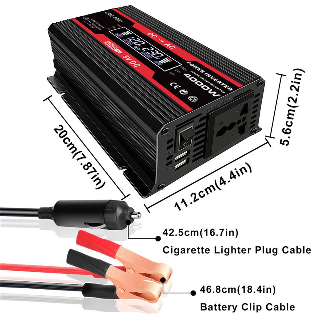 12V To 110V/220V Car Inverter Converter LCD Display Modified Sine Wave Voltage Transformer Car Adapter Charge Converter