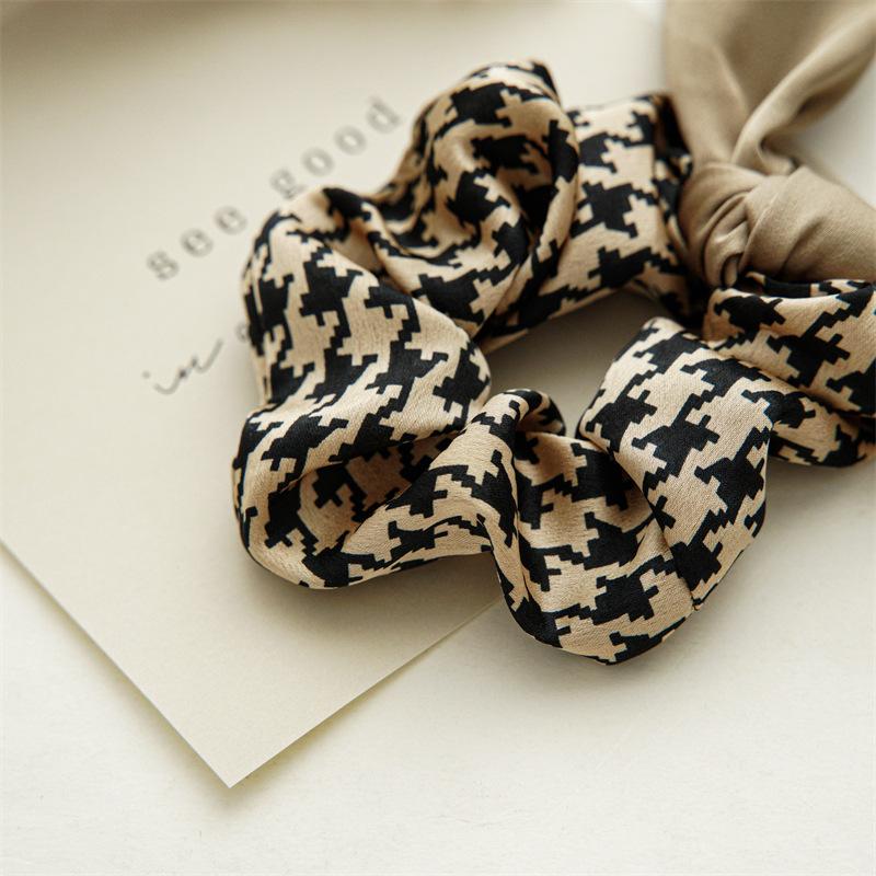 New Black and White Grid Hair Rubber Band Bow Streamer Hair Accessories Large Intestine Hair Ring Elastic Head Rope Accessories