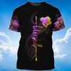 Fashion 3D Jesus Cross Print T Shirt For Men Christianity God Graphic Oversized T-shirts Daily Casual O-neck Short-sleeved Tops