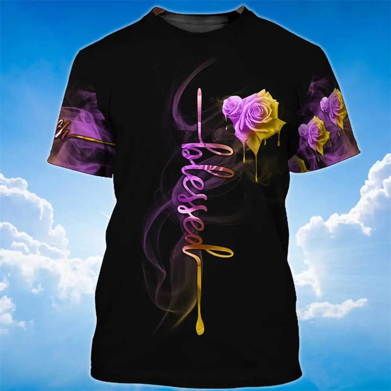 Fashion 3D Jesus Cross Print T Shirt For Men Christianity God Graphic Oversized T-shirts Daily Casual O-neck Short-sleeved Tops
