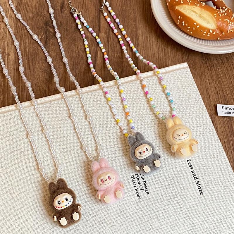 Colorful Labubu Bead Necklace for Women 2025 New Popular Fashion Accessory Niche Design Collarbone Chain