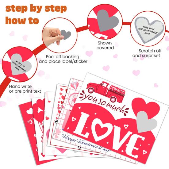 6/12Pcs Valentines Day Couple Scratch Card with Stickers DIY Romantic Love Heart Greeting Card Wedding Engagement Anniversary Party Supplies