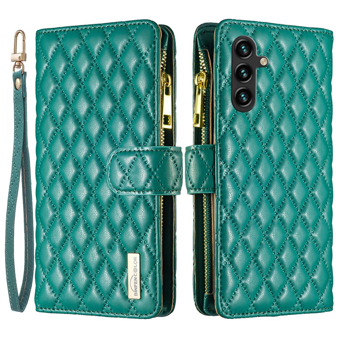 

BINFEN COLOR BF Style-15 For Samsung Galaxy A05s 4G Case Zipper Pocket Leather Wallet Stand Phone Cover Green
