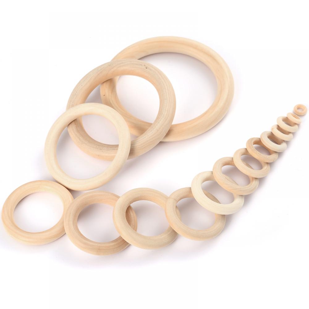 12-125mm Wooden Rings Teether Handmade Baby Natural Maple Wooden Teething Rings for Necklace Bracelet DIY Crafts Wood Teether