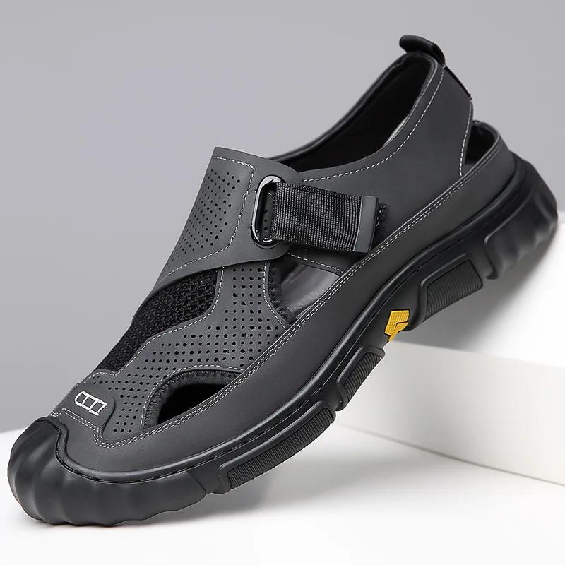 

Модные летние мужские сетчатые повседневные пляжные туфли, новые дизайнерские модные повседневные мужские сандалии на мягкой подошве, дышащая мягкая кожаная обувь для мужчин 38