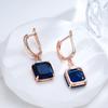 New Square Dark Blue Long Dangle Earrings For Women  Rose Gold Color Natural Zircon Wedding Earrings Daily Jewelry