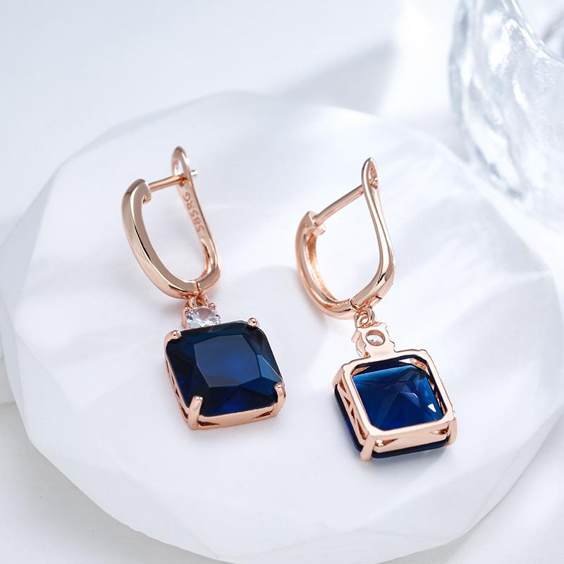 New Square Dark Blue Long Dangle Earrings For Women Rose Gold Color Natural Zircon Wedding Earrings Daily Jewelry