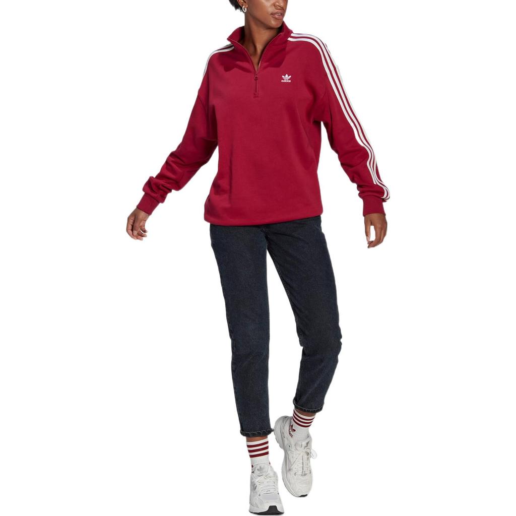 Adidas Originals Trefoil Logo Print Stripe Half-Zip Stand Collar Jacket Women Jacket Red II6086