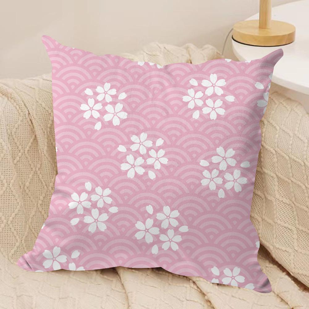 Sakura Blossom Pattern Cushion Cover Short plush Doublesided Print Square Throw Pillow Covers Sofa Home Cushion Decor
