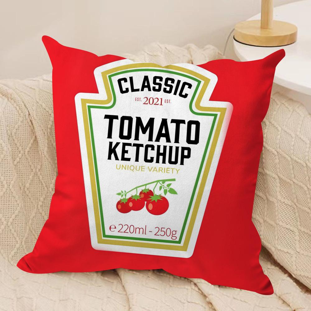 Funny KKetchup LLabel Cushion Cover Pillowcase Ultra Soft Skin Friendly Fabric Cloud Like Comfort Concealed Zipper