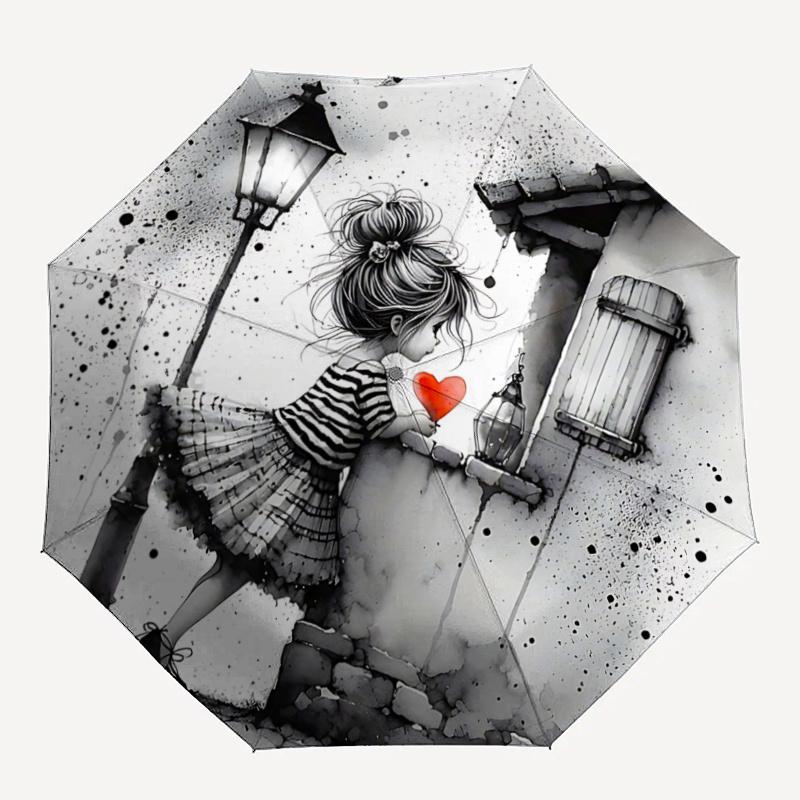 1pc Romantic Heart-Shaped Umbrella Automatic Opening/Closing, Foldable Design, Outdoor Use, Perfect Gift for Fans & Travelers!C058
