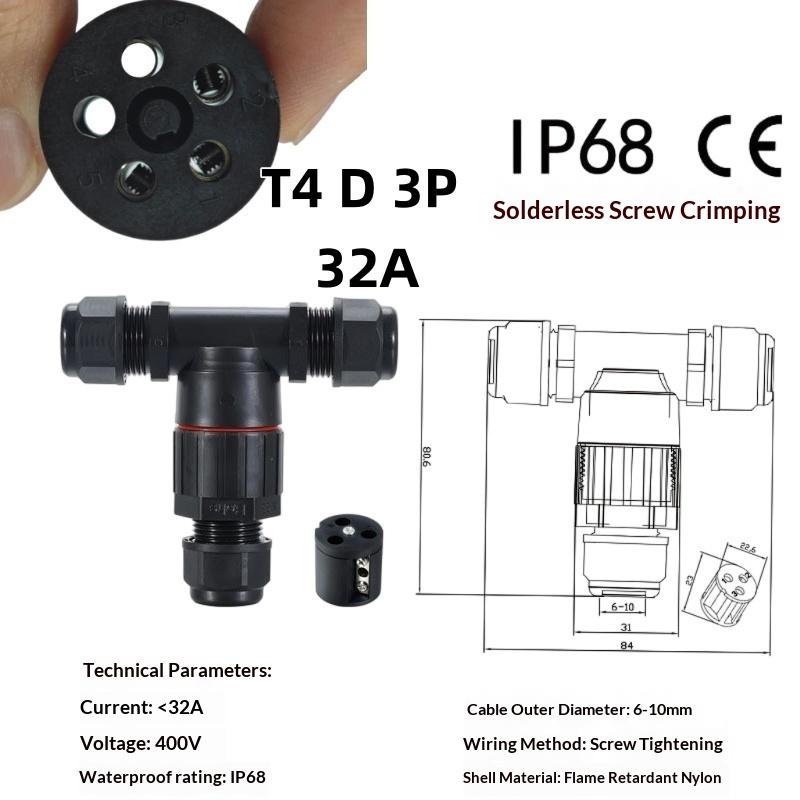 IP68 T Shape Electric Connector 1Pcs Waterproof Screw Push-in Terminal for Balcony Lighting Extensions