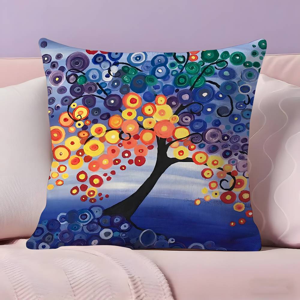 Colored Tree Pillow Case  Ultra Soft Skin Friendly Fabric Cloud Like Comfort & Concealed Zipper