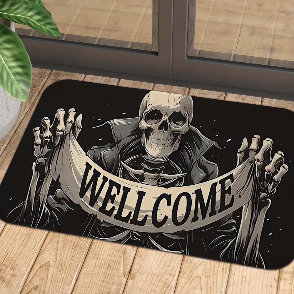 Vikama Halloween Horror Skeleton Says “Welcome” Home To You Outdoor Carpet Doormat Rug For Bedroom Wash Basin Absorbent Floor Ma