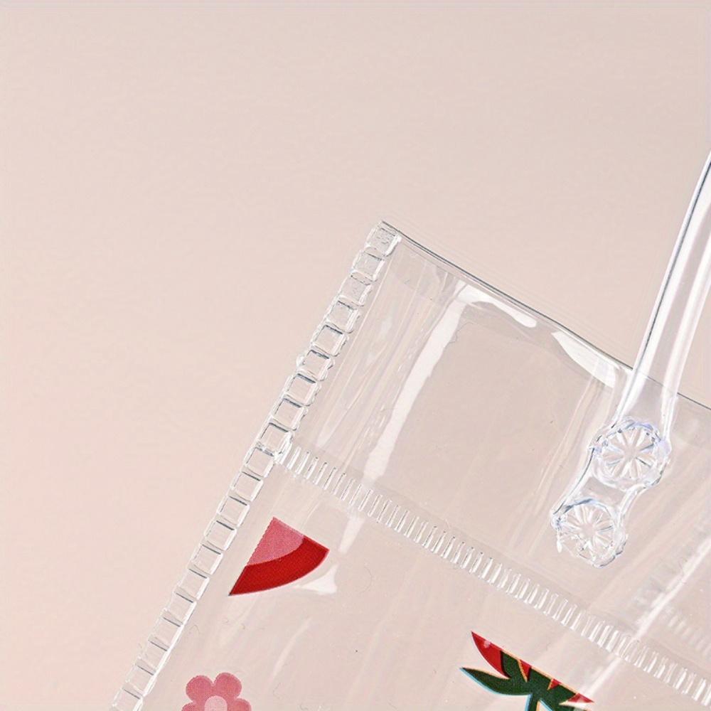 5pcs Strawberry Clear Gift Bags Cute Fruit Party Favor Bags with Handles Shopping Bag Red Heart Strawberry Bags Treat Tote Bags Gift Wrap Bags Handbag