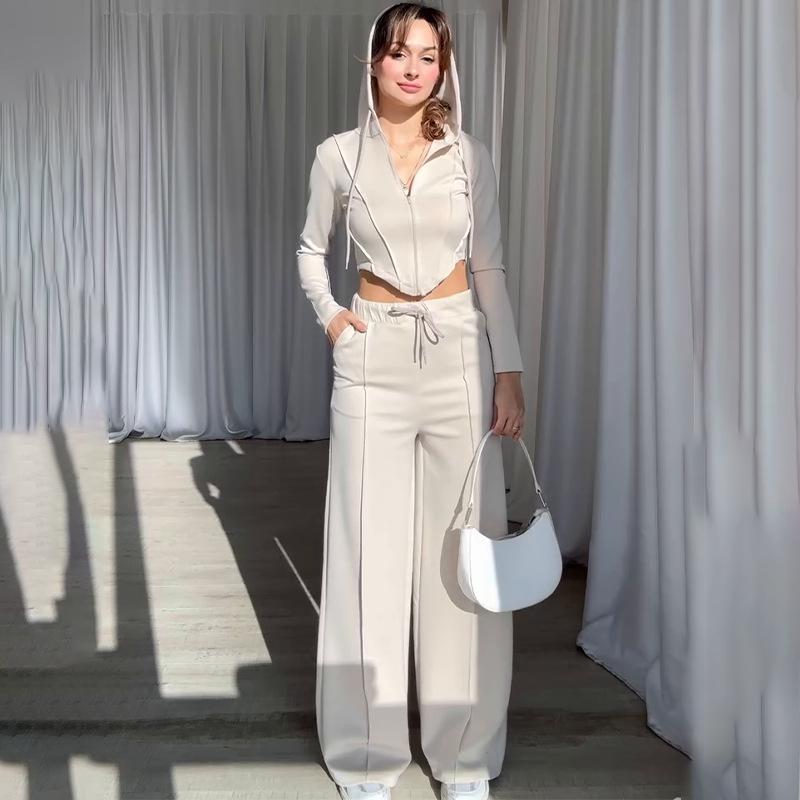 

Женский однотонный худи и брюки прямого кроя, повседневный комплект (2025) 2XL белый/слоновая кость