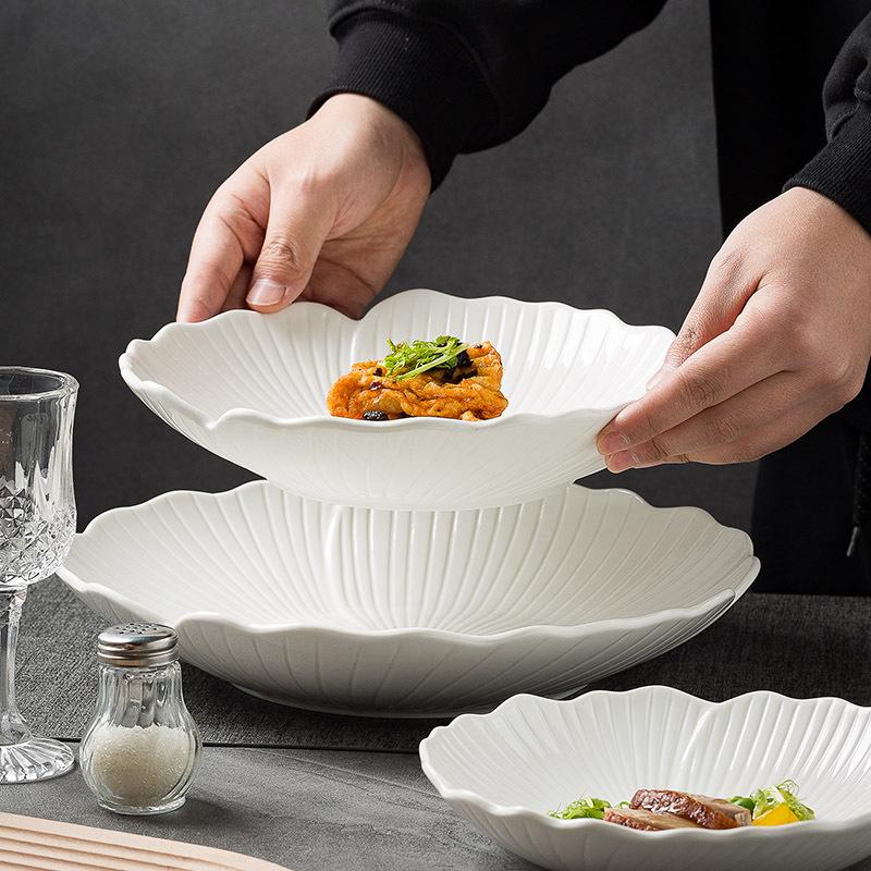 Japanese White Tableware Pattern Western Soup Plate Household Pasta Plate Deep Plate Restaurant Premium Fruit Salad Plate