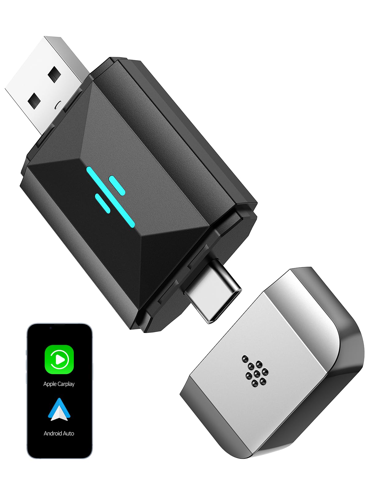 

Беспроводной адаптер Volam CarPlay Android Auto с Bluetooth 5G и стабильным проводным CarPlay для проводного CarPlay и Android Включает USB Type A Type C 2-в-1