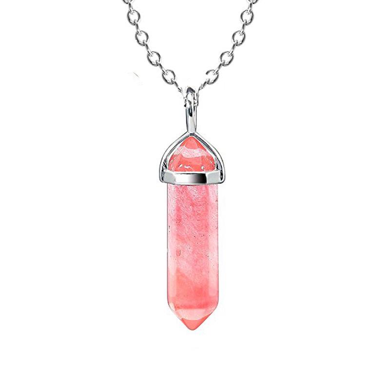 Collar Colgante Hexagonal de Cristal de Piedra Natural - Joyería de Cadena para Clavícula Multicolor
