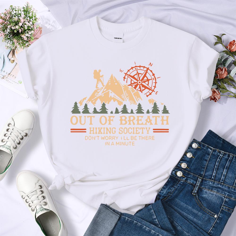 Hiking Society Printing T Shirt Female Summer Fashion Loose Clothes All-Match Street Breathable Short Sleeve Casual Woman Top