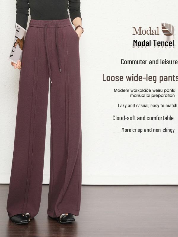 2025 Women's Elastic Waist Slim Fit Wide Leg Draping Casual Pants for Spring & Autumn