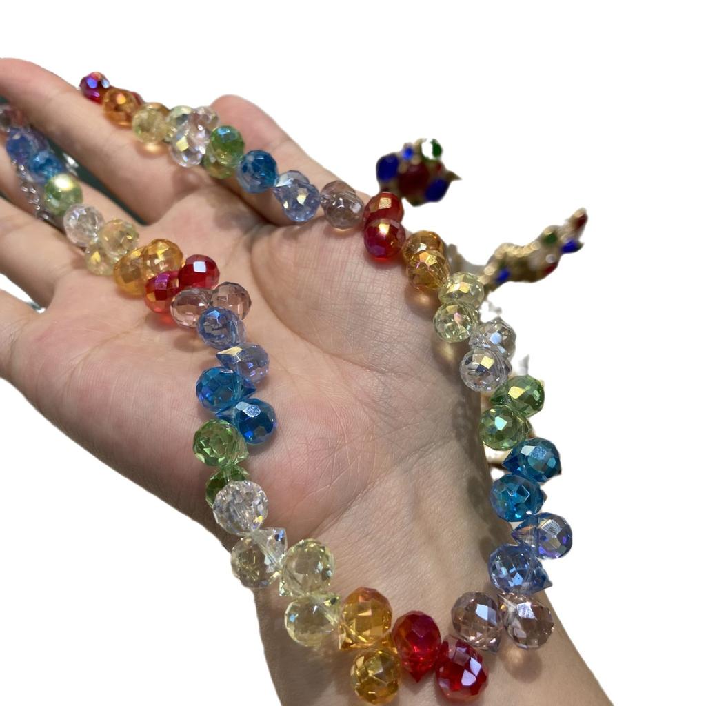 Color Transparent Horizontal Hole Water Drop Crystal Beaded Necklace Light Luxury Jewelry Cute Sweet Girl Colored Beaded Neck Chain