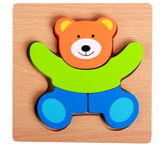 Baby High Quality 3D Wooden Puzzles Educational Cartoon Animals Early Learning Intelligence Puzzle Game Toys For Children
