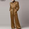 INCERUN Men Long Sleeve Buttons Bandage Jumpsuit Long Rompers Overalls