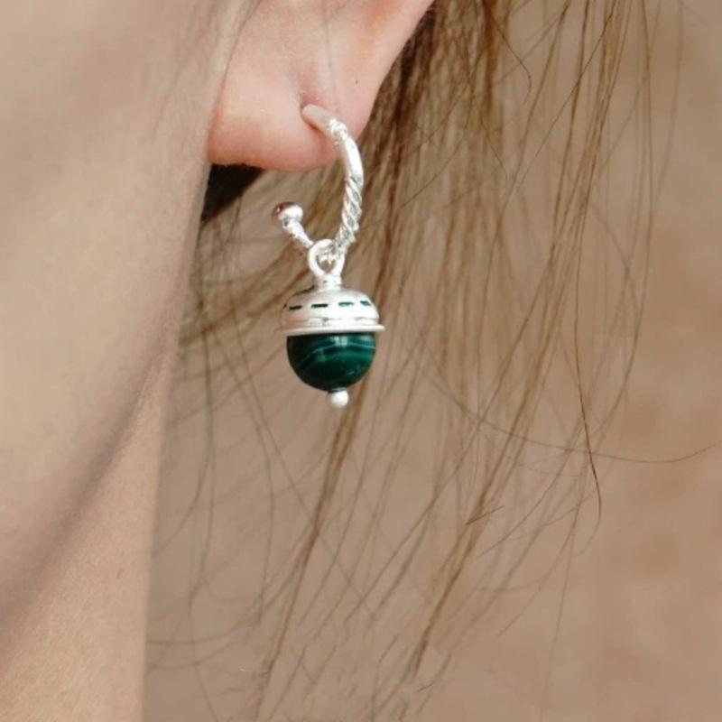 Retro Tiger Eye Tassel Earrings: Ethnic Style Hazelnut Bead Hoops