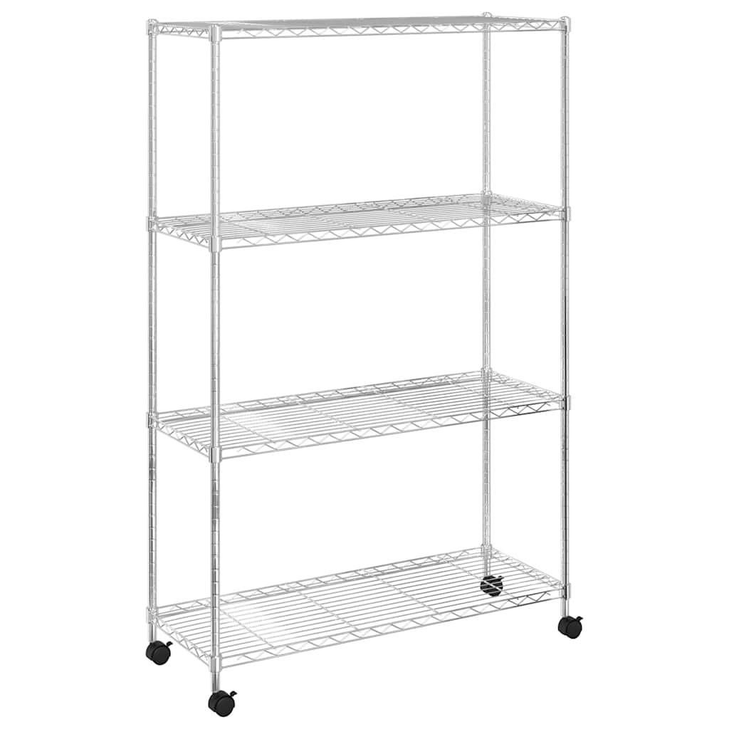 4 Tier Mobile Chrome Wire Shelving Unit 90 x 35 x 142 cm 200 kg Capacity