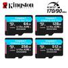 Kingston Cartão de memória Micro SD 512 GB Cartão TF 64 GB 128 GB 256 GB U3 V30 A2 Cartão Micro SD de alta velocidade de até 170 Mb/s Cartão TF Flash 4K para câmeras de ação, drones