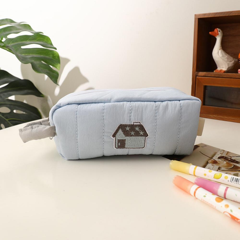 

Pen Bag Embroidered Cosmetic Bag Stationery Box High Quality Embroidery Pen Case For Travel School Makeup синій