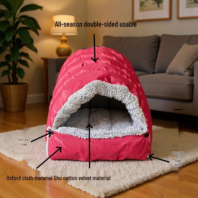 Winter Warm Cat & Dog Bed: Semi-Enclosed, All-Season Pet Nest