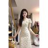 Summer French Temperament Square Collar Polka Dot A-shaped Skirt Women's Clothing New Slim and Thin Gentle Wind Bubble Sleeve Dress