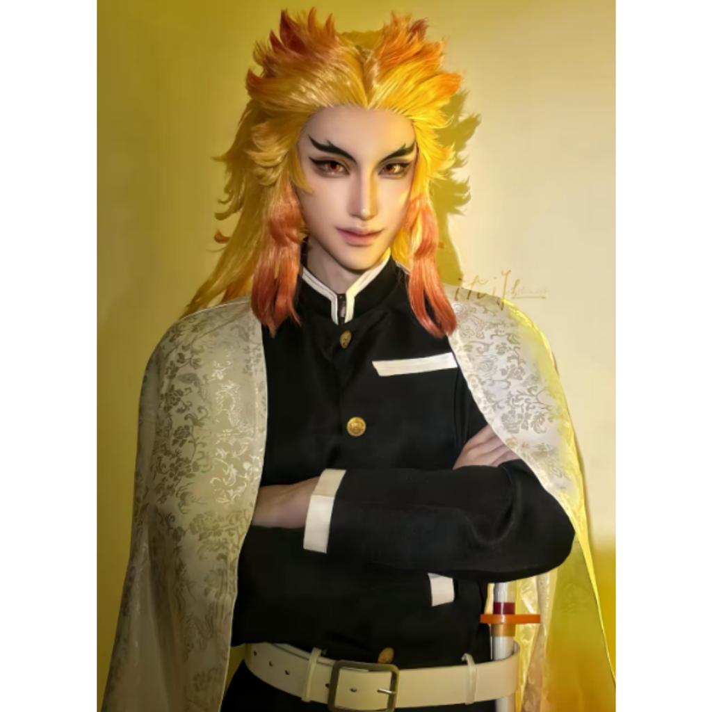 Anime Train Mugen Demon Slayer Rengoku Kyojuro Cosplay Costumes Kimetsu No Yaiba Robe Suits For Adult Kids Wigs Cos Outfit Party