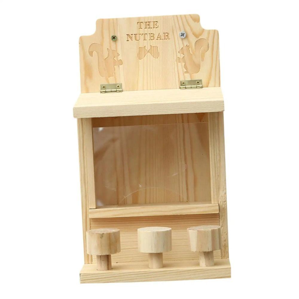 Wooden Squirrel Feeder Hanging Pet Food Dispenser Bird Raising Tool Hamster Feeding Box Courtyard