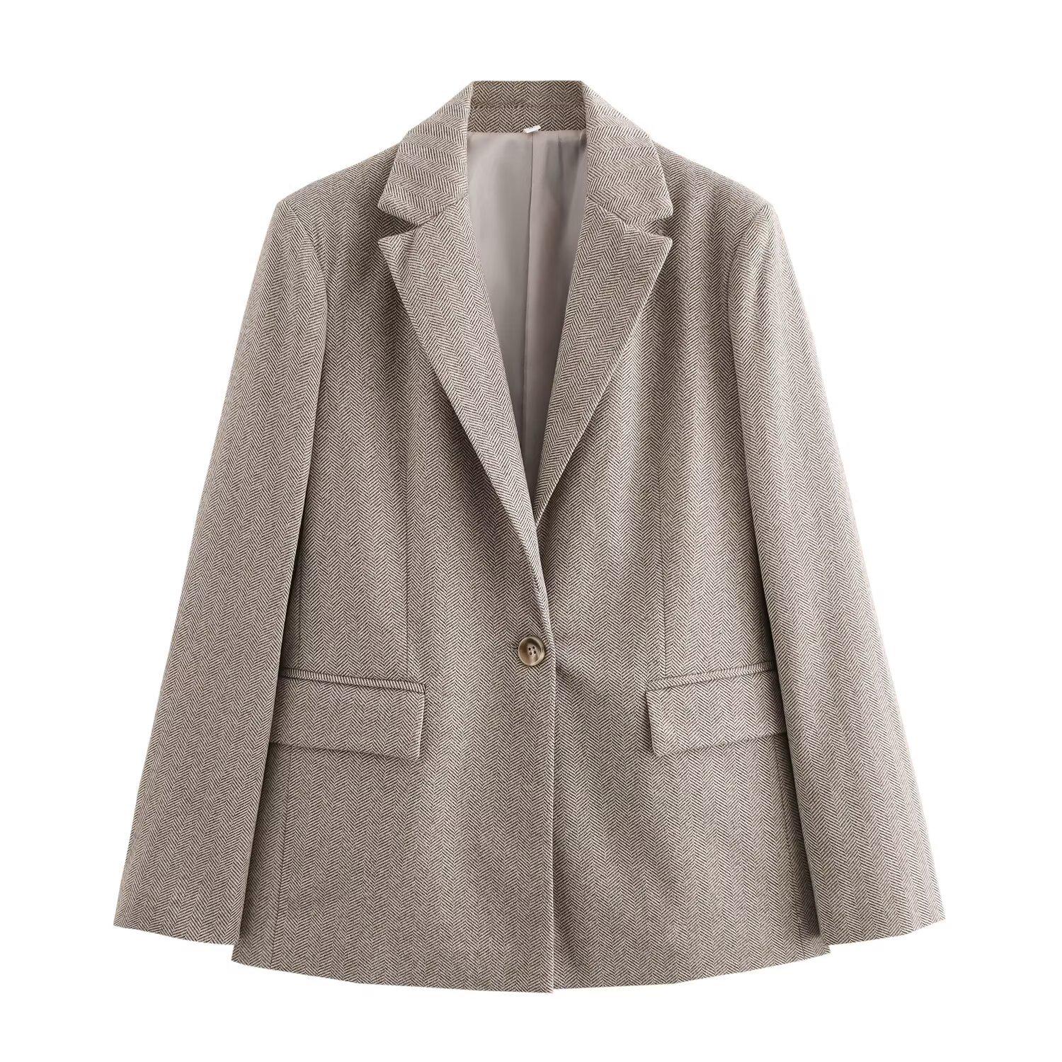 

Весенний женский повседневный французский твиловый блейзер прямого кроя в елочку M хаки