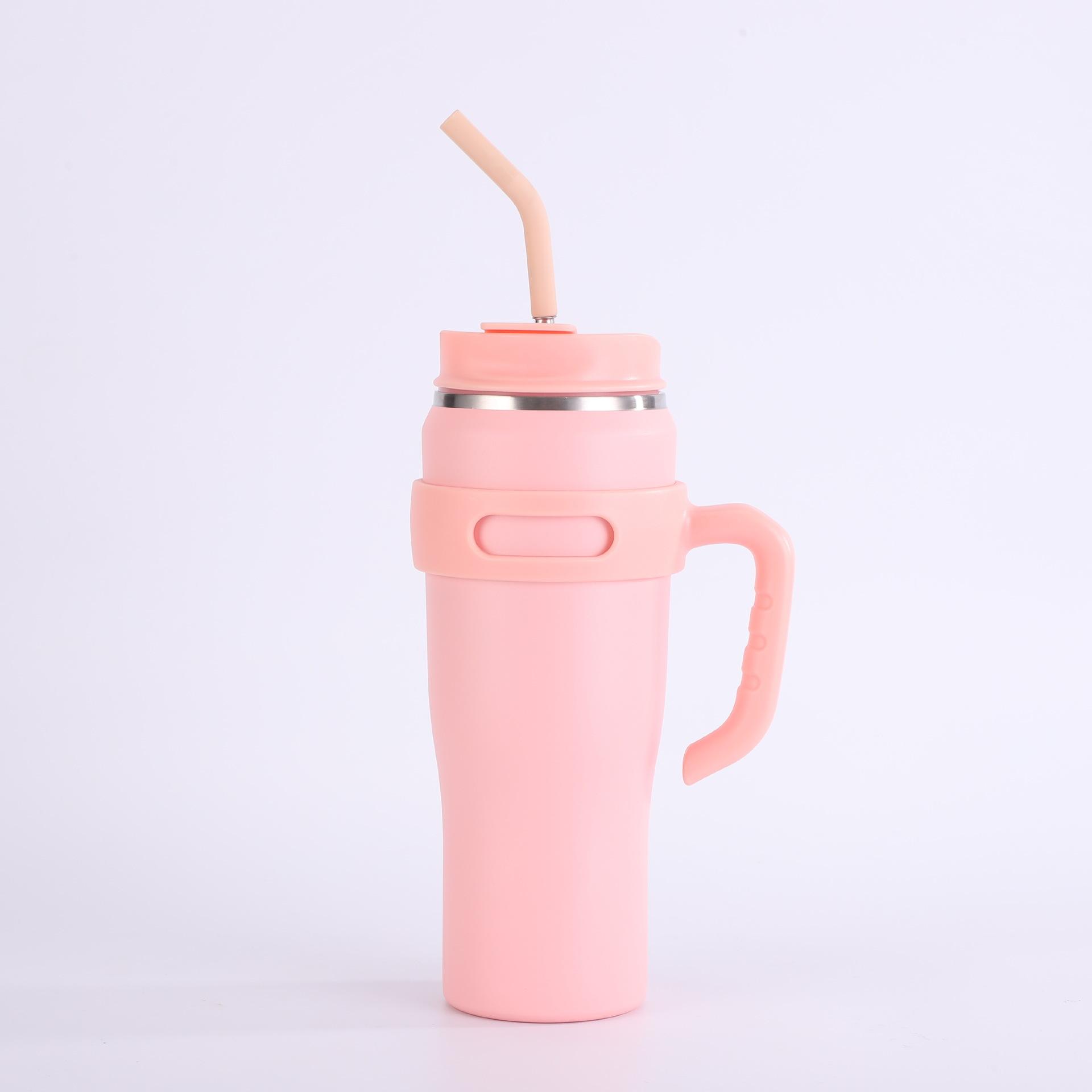 

Соломинка из нержавеющей стали 40 унций Стакан для мороженого, Гигантский термос, Большая вместимость Автомобиль с ручкой, Автомобильный стакан 40oz розовый