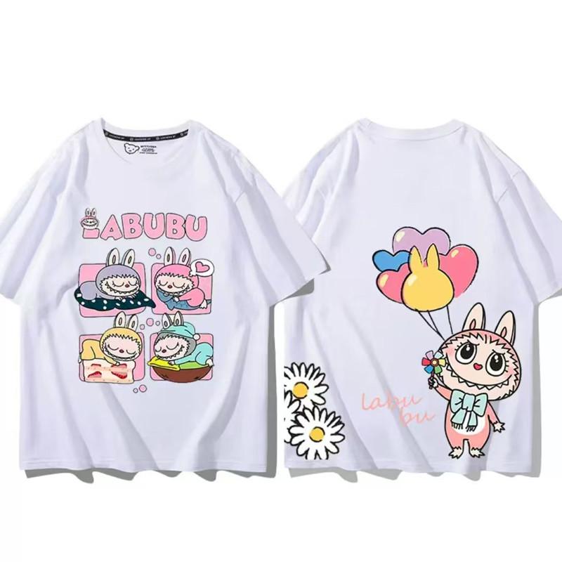 Cartoon Anime Balloon Labubu Printed T-shirt Women's Short-sleeved Ins Loose Casual Top Couple Summer