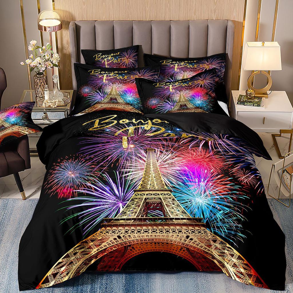 Eiffel Tower Bedding Three-Piece Cherry Blossom 3D Digital Printing Direct Sales