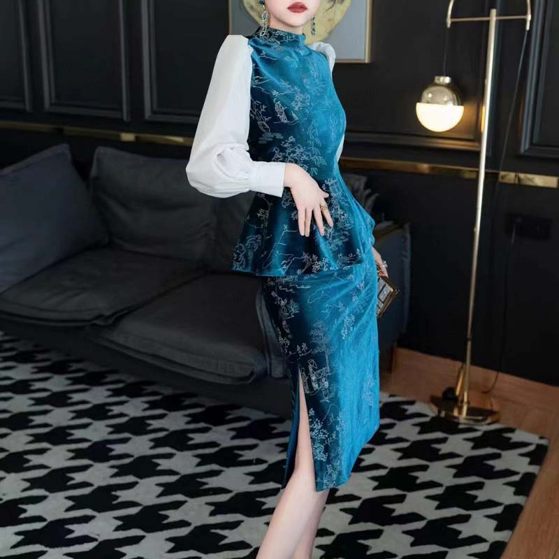 

Платье-рубашка с рукавами чонсам контрастного цвета