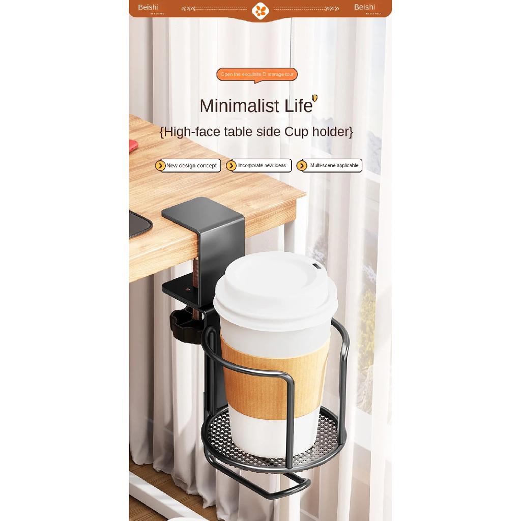 2 in 1 Desk Cup Holder with Headphone Hanger Holder, Anti-Spill Cup Holder-360° Rotation Stand Hook Suitable for Coffee Mups