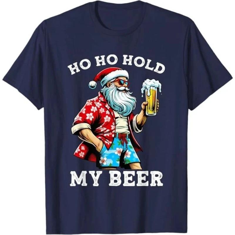 Cotton Funny Santa Claus Wearing Sunglasses Beer Christmas Tee Comfortable and Soft Breathable Fashionable Funny Men's Clothing