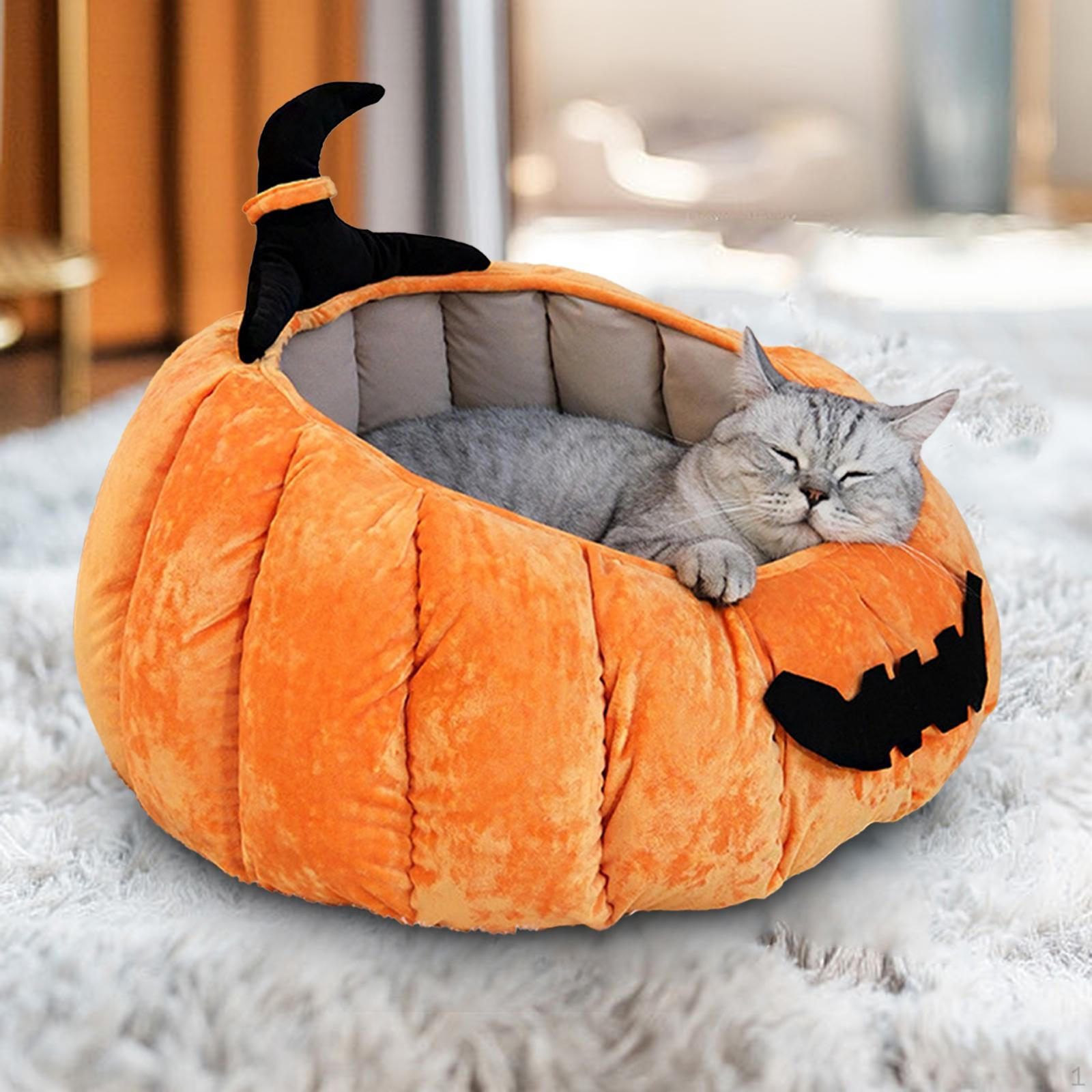 

Лежак для кошек в помещении, в форме пещеры тыквы, съемная подушка, одеяло, теплая будка для домашних животных