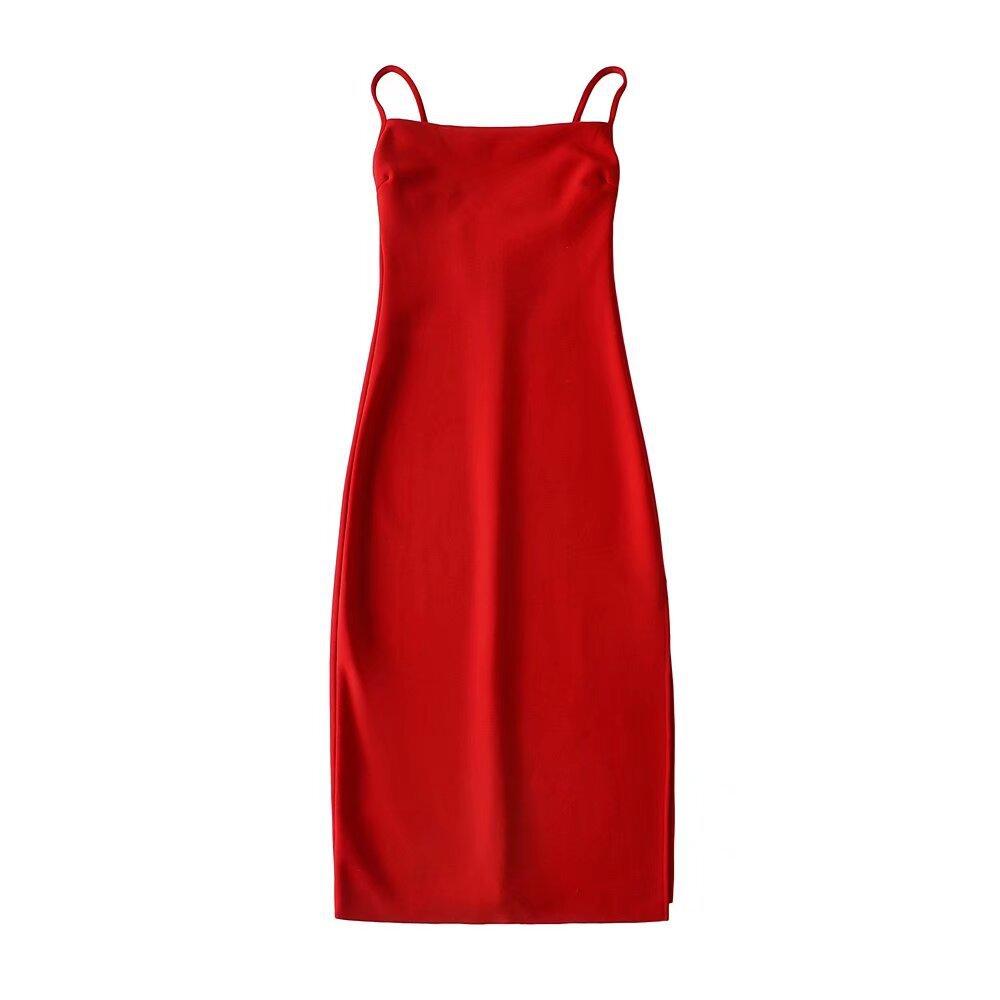 Kendou French sexy one-word collar high waist slim side split suspender medium and long dress hip skirt women
